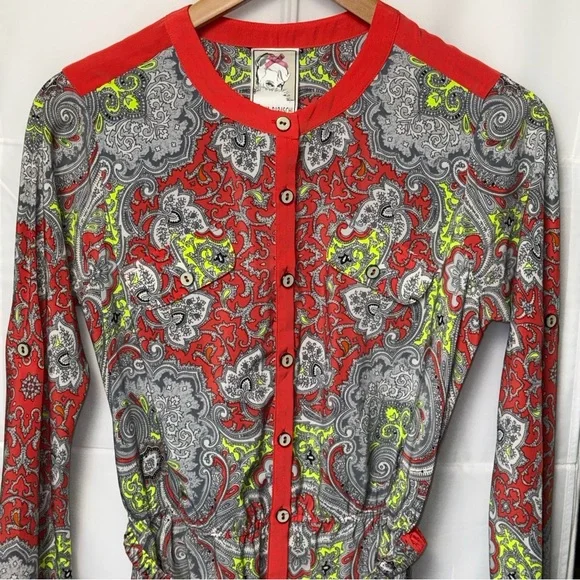 YOANA BARASCHI button down paisley print belted dress SMALL - Picture 4 of 11